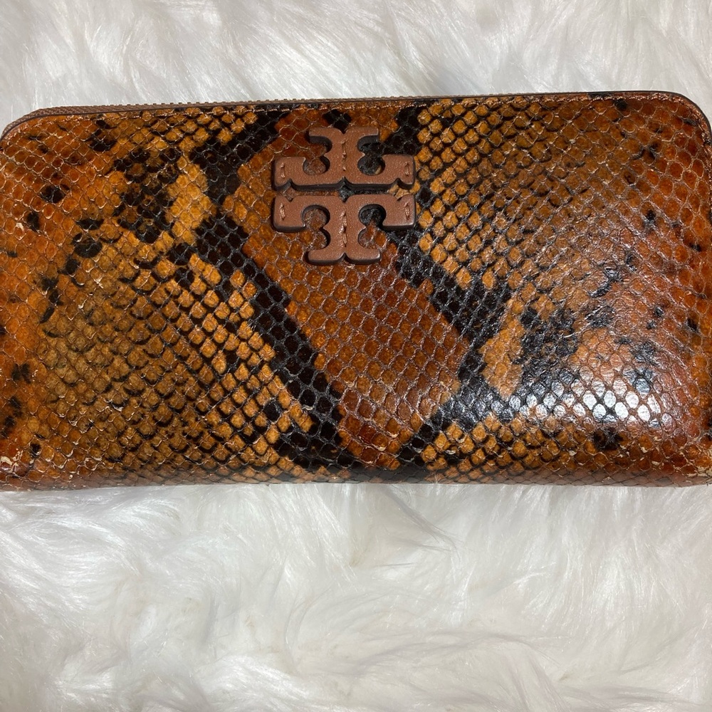 Tory Burch McGraw Brown and Black Snake Print Wallet